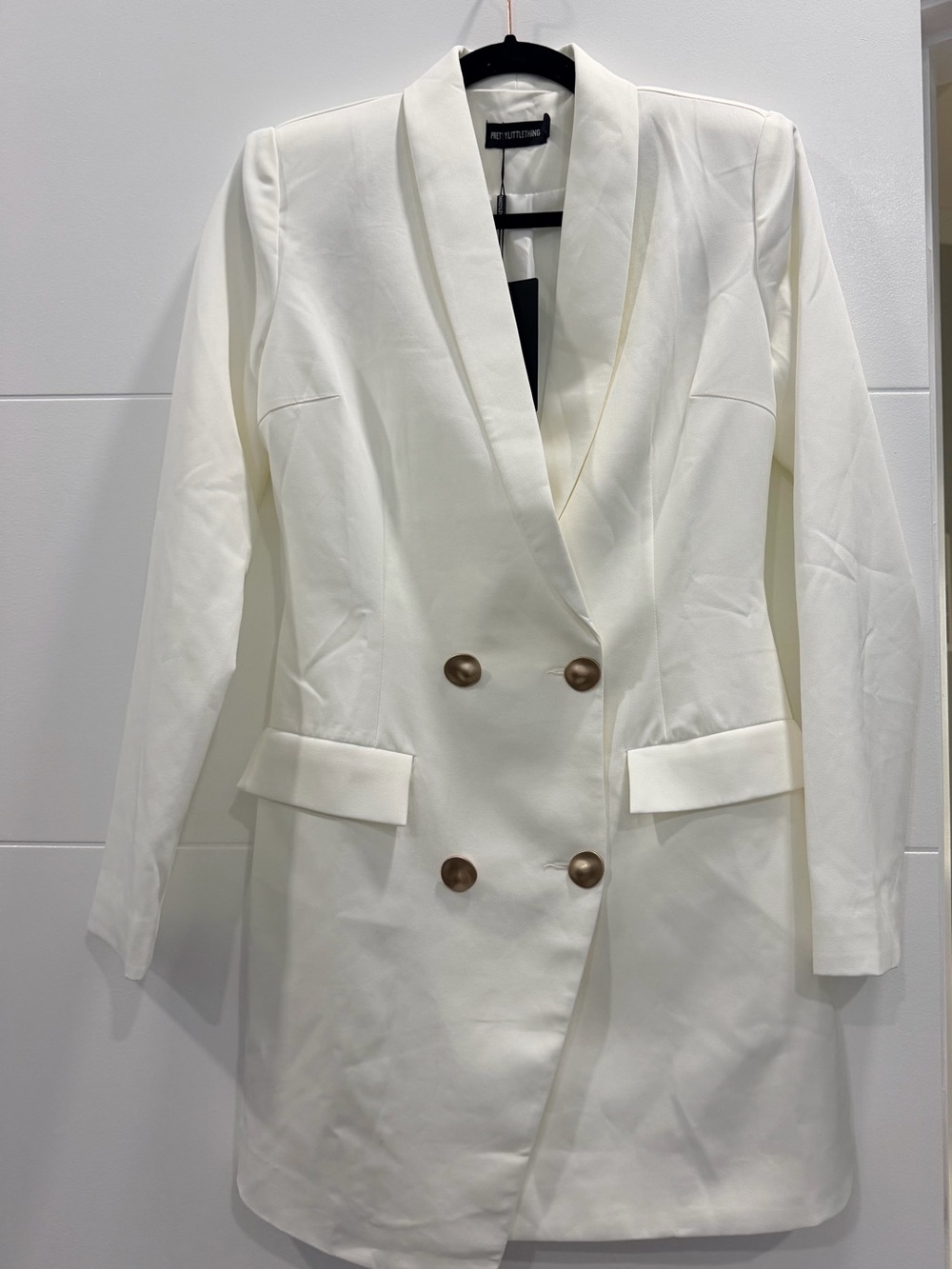 Double-Breasted Shawl Collar White Blazer Dress